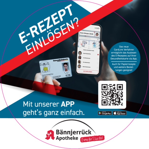 Werbung zur E-Rezept-App der Bännjerrück APotheke